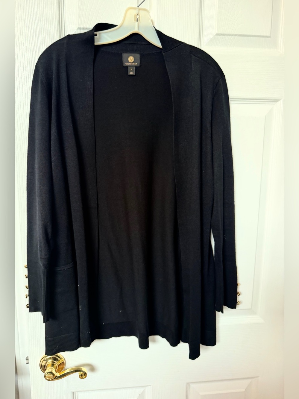 JM Collection Women's PL Black Sweater Cardigan Long Sleeve Gold Button Cuff